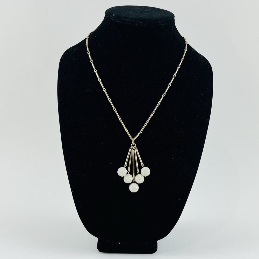 Vintage Snow Ball Textured Sarah Coventry Lariat Necklace White Bead Dangle Link - Picture 4 of 12